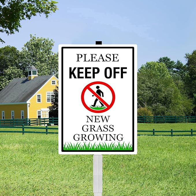 New Grass Growing Please Keep Off Yard Sign With Stakes Rustproof Reflective Aluminum Stay Off Grass Lawn Sign Stand for Home Garden Lawn Outdoor 8x12 In