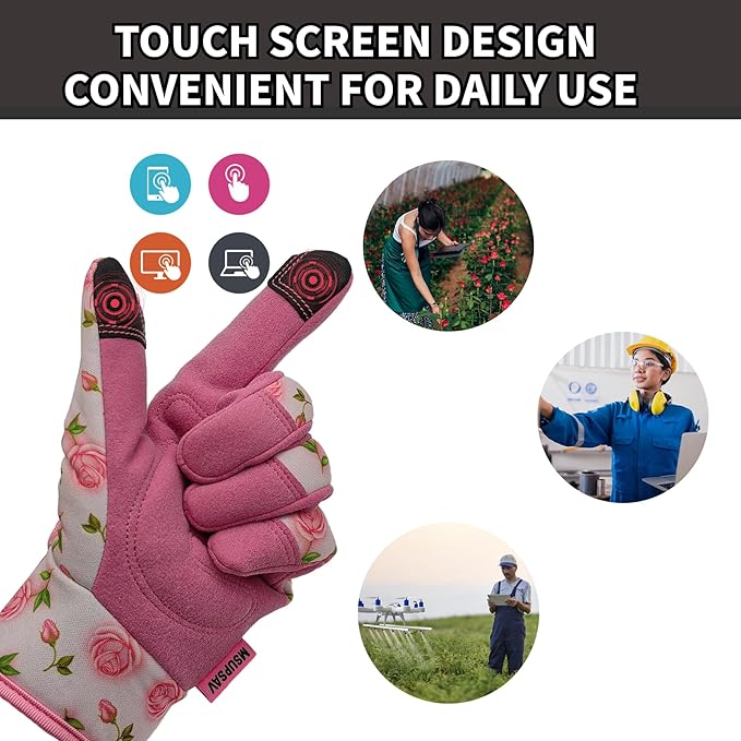 Gardening Gloves,Women Yard Work Garden Glove,Gifts | Thorn Proof,Puncture Resistant,Touchscreen,Gift,Leather,Spandex
