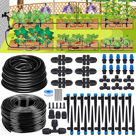 Inntop 240FT Drip Irrigation System Kits, Quick Connect Automatic Garden Watering System for Raised Bed, Potted Plants, Lawn, Greenhouse with 1/2 inch Hose 1/4 inch Tubing and Accessories