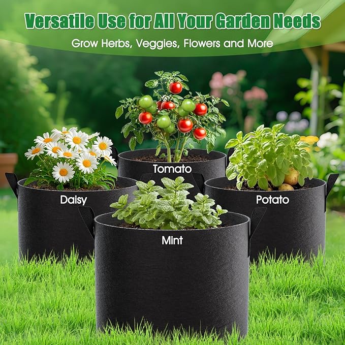 FEED GARDEN 25 Gallon Grow Bags 8 Pack – Heavy Duty 300G Thick Fabric Plant Pots with Reinforced Handles, Breathable Drainage Planters for Tomatoes, Potatoes & Large Vegetables Indoor Outdoor