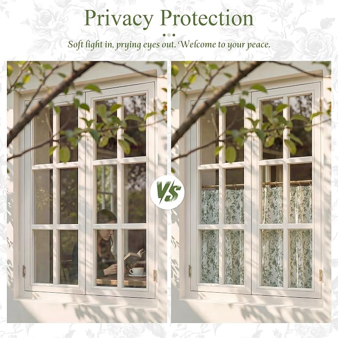 StangH Sage Green Kitchen Curtains 36 Inches, Shabby Chic Peony Floral Pinch Pleated Cafe Drapes, Light Filtering Small Window Tiers for Cottagecore Home Decor, W26xL36, 2 Panels