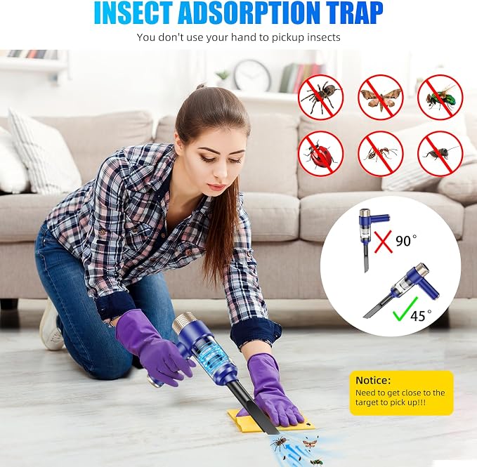 Electric Bug Vacuum Catcher 16000PA Cordless Handheld Spider & Insect Trap for Humane Removal of Stink Bug,Spotted Lanternfly,Wasp,Beetle & Bedbug,Portable Vacuum with LED Light for Indoor Outdoor Use