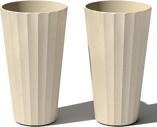 Veradek Column Series 26" Tall Outdoor Planter for Porch & Patio | Durable Plastic-Stone Material w/Shelf | Modern Décor for Plants & Flowers