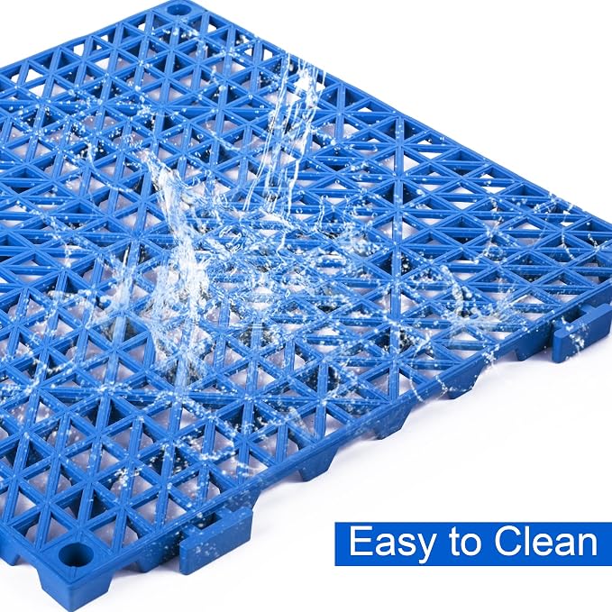 MYFAMIREA Modular Interlocking Cushion 12 Pack 11.8" x 11.8" Rubber Floor Tiles Non-Slip Splicing Drainage Mats for Deck, Pool, Outdoor Shower, Patio, Balcony, Indoor Bathroom, Kitchen, Yard (Blue)