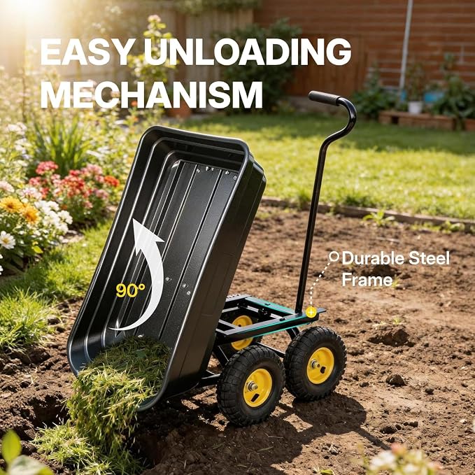 NORTHSKY 600 LBS Heavy Duty Garden Dump Cart,10" All-Terrain Wheels, 180° Rotating Handle, Yard Cart for Landscaping, Farm, and Outdoor Work (Glossy Black)