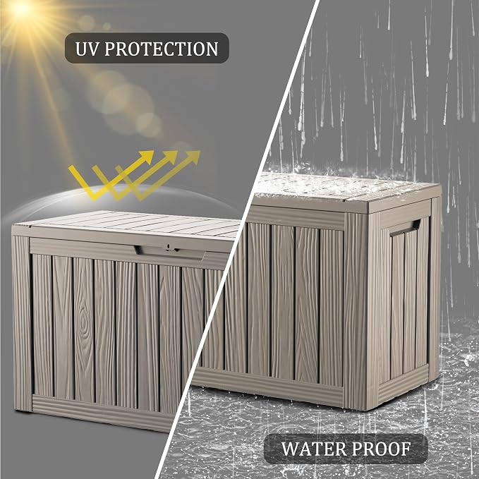 TARKARI 80 Gallon Outdoor Storage Box Waterproof, Resin Deck Boxes with Lockable Lid & UV-Resistant for Patio, Pool, Garden Furniture Cushions & Accessories, Coffee