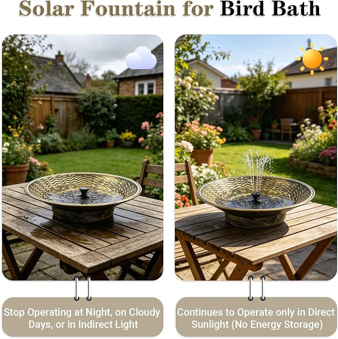 Bird Bath for Outside, Solar Powered Bird Bath Bowl Fountain, Solar Fountain Bird Bath for Outdoor Garden Patio Lawn Tabletop Decor (Gold)