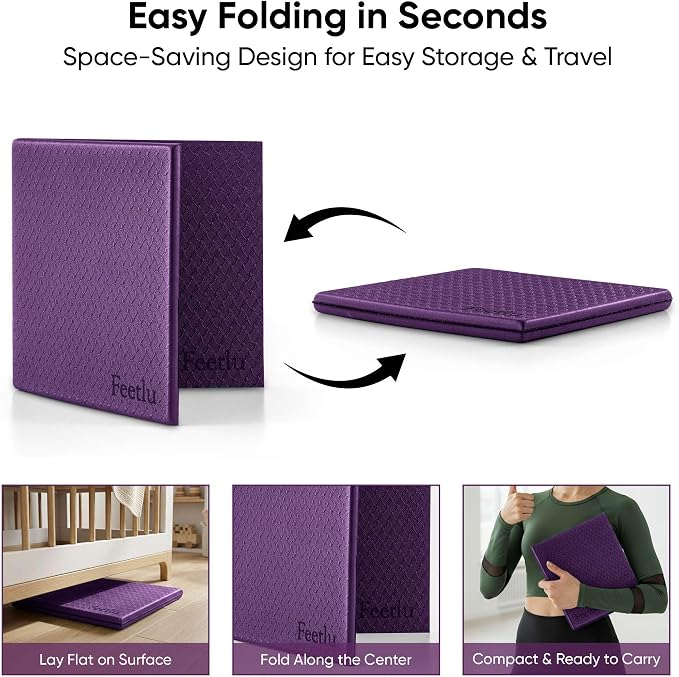Yoga Knee Pad Cushion Exercise Knee Pad Folding, 1/2" Thick 24"x12" Eliminate Pain During Yoga or Exercise Workout– Extra Thick Padding& Support for Yoga Pilates, Fitness Exercise