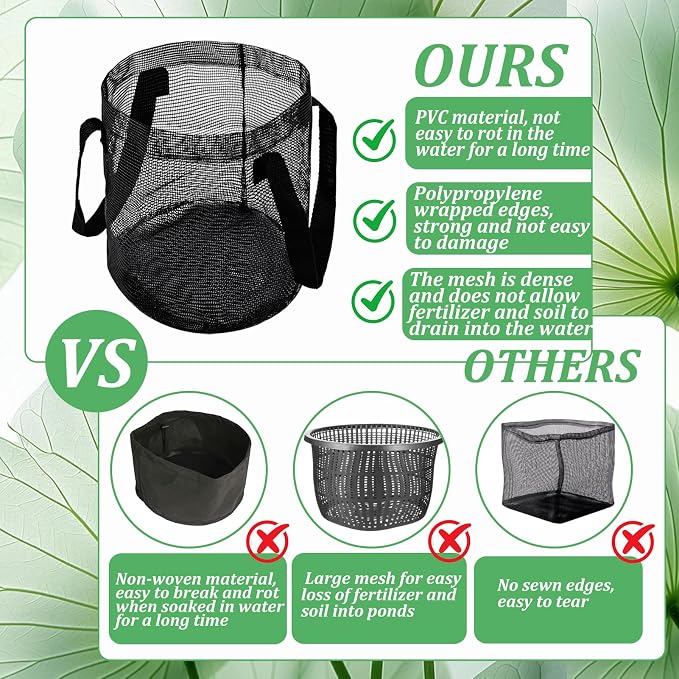 6PCS Mesh Aquatic Pond Plant Baskets, 1 Gallon Round Pond Planting Bags Aquatics Planter Pot Water Lily Growing Container with Handles for Lotus Bog Plant Garden Terrestrial Plants, 7.9" H x 5.9" Dia