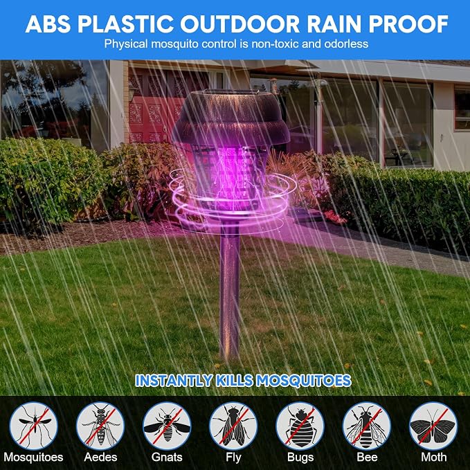 Qualirey 4 Pcs Solar Mosquito Zapper Outdoor Waterproof Solar Powered Bug Zapper Outdoor Mosquito Killer Lamp Trap Repellent Light for Garden Yard Insect (Purple and White Light,Bronze)