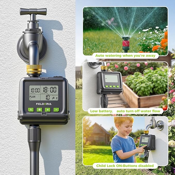 Sprinkler Timer- Hose Timer for Garden Hose, Brass Inlet Programmable Watering Timer w/Rain Delay, Outdoor Auto& Manual Drip Irrigation Controller System for Lawn Yard Greenhouse, 3 Plans