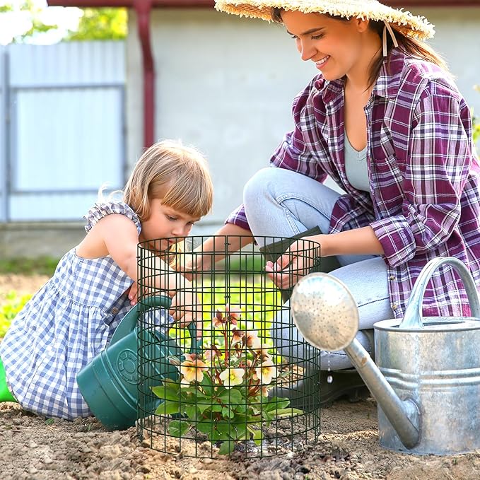 10 Pack Plant Protectors from Animals, 13.5" Dia X 14" H Wire Plant Protector Cage, 30pcs Metal Mesh Garden Cloches to Keep Rabbits, Squirrels and Chicken Out and Protection Vegetables Flowers Shrubs