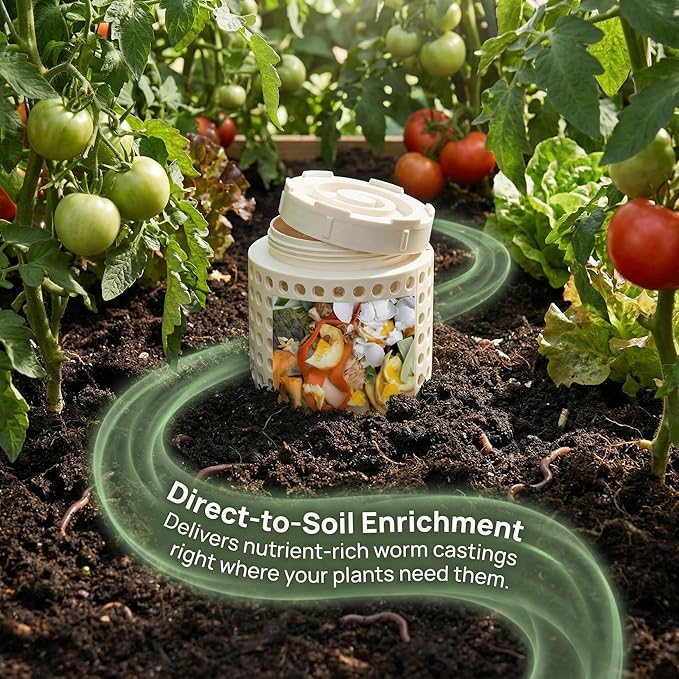 Inground Worm Composter, Outdoor Worm Farm Compost Bin Kit with Lid for Raised Garden Beds, Reducing Food Waste Composting Systems - with Gloves & Shovel(10.24 * 4.3 * 4.3 in (2 PCS))
