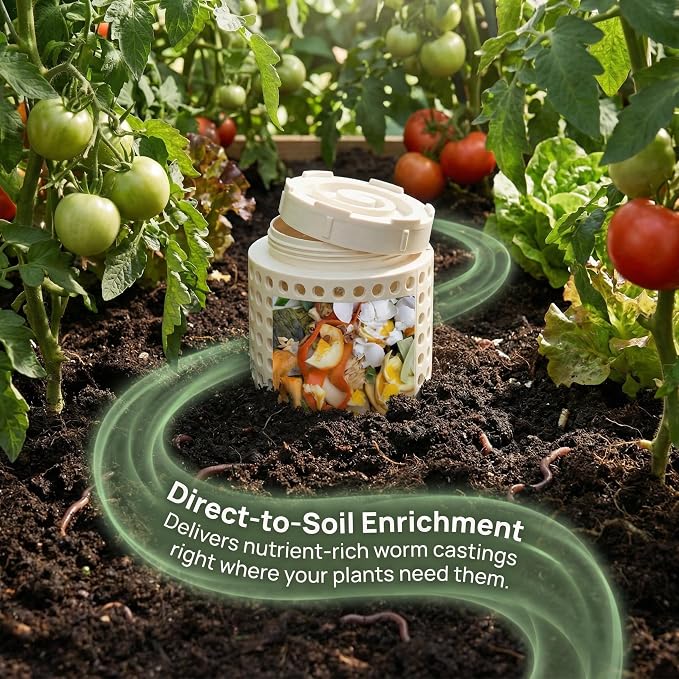 Inground Worm Composter, Outdoor Worm Farm Compost Bin Kit with Lid for Raised Garden Beds, Reducing Food Waste Composting Systems - with Gloves & Shovel(10.24 * 4.3 * 4.3 in (3 PCS))