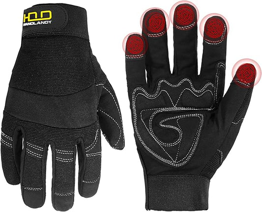 HANDLANDY Work Gloves for Men & Women, Utility Mechanic Working Gloves Touch Screen, Flexible Gardening Gloves for Yard