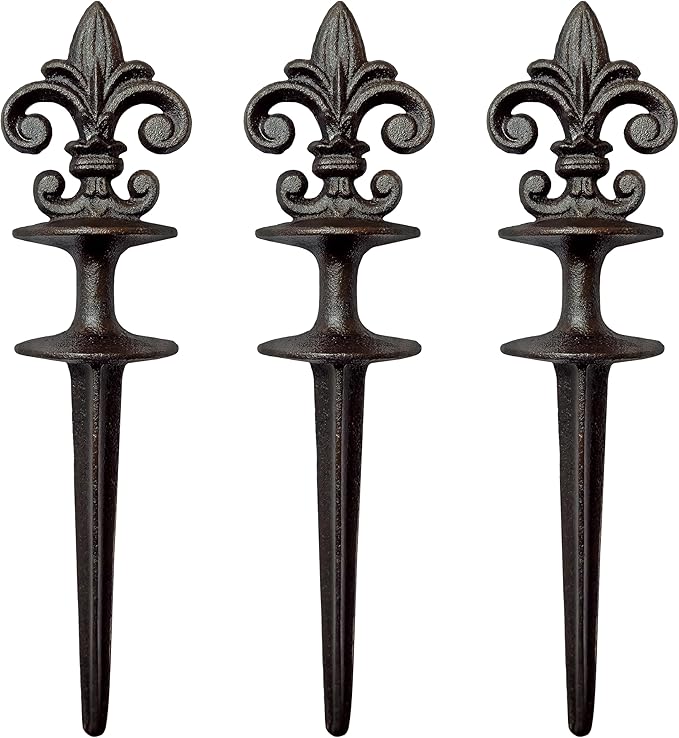Lulu Decor, Antique Black Cast Iron Garden Fleur de lis Hose Guides, Set of 3. Strong and Decorative Hose Guide that Protects Your Plants and Provides Elegance to Your Garden