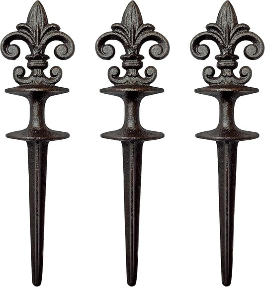 Lulu Decor, Antique Black Cast Iron Garden Fleur de lis Hose Guides, Set of 3. Strong and Decorative Hose Guide that Protects Your Plants and Provides Elegance to Your Garden