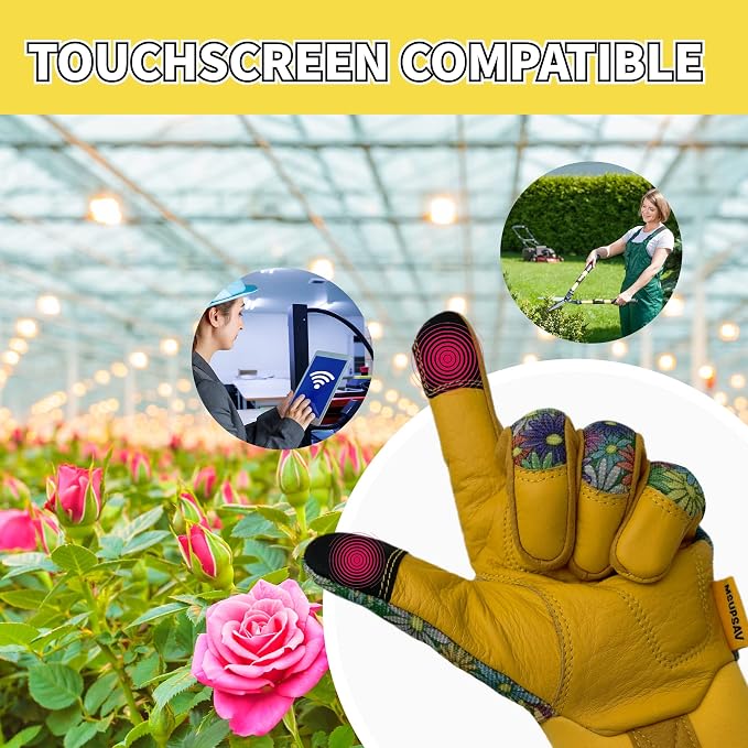 Gardening Gloves,Women Yard Work Garden Glove,Gifts | Thorn Proof,Puncture Resistant,Touchscreen,Gift,Leather,Spandex