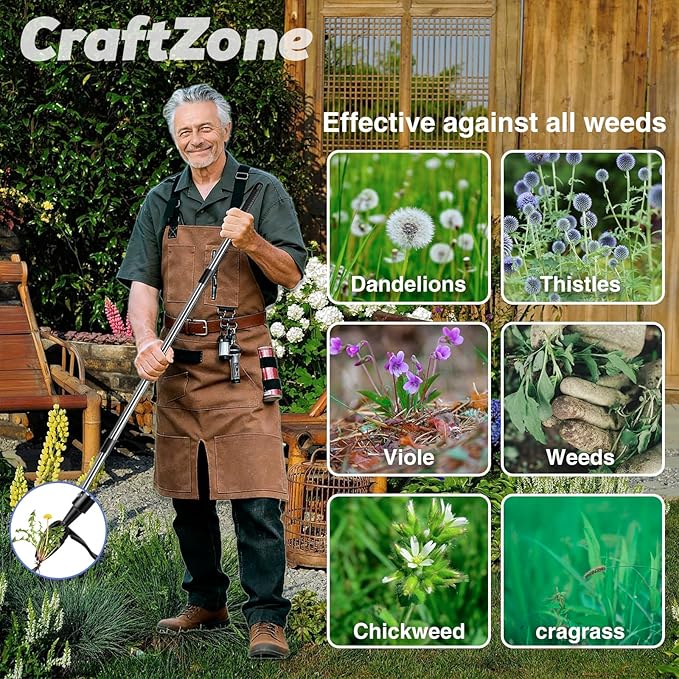 Weed Puller Detachable Stand Up Weed Puller Tool Long Handle with 4-Claw Stainless Steel Head & Removable 4-Section Pole Garden Hand Weeding Tools - Stand up and Weed Effortlessly