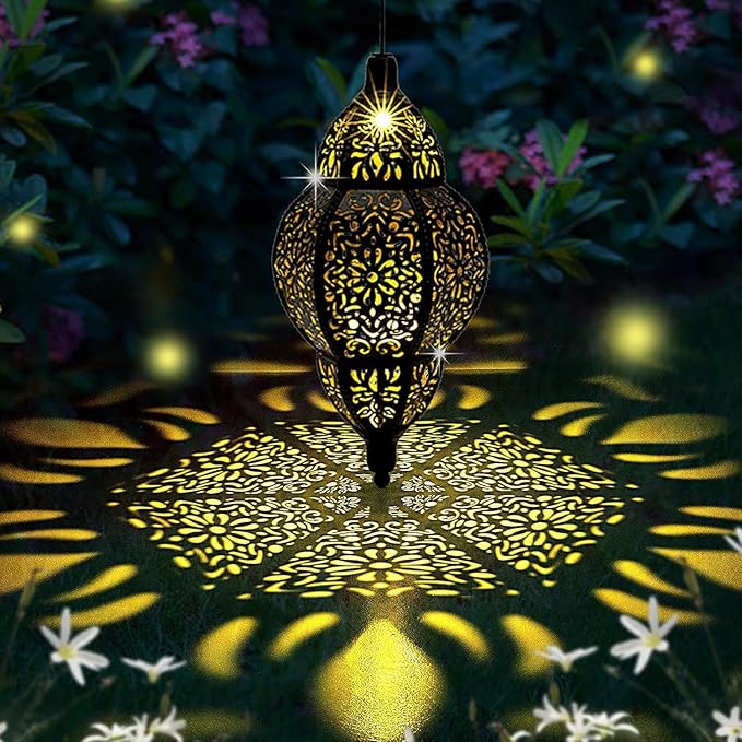 AIINY Hanging Solar Lantern Outdoor Decor,Moroccan LED Lights for Outside Garden Decorations 11.8In,Waterproof Lanterns Garden Gifts for Mom, Women, Patio,Yard(Black)