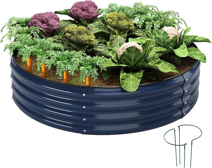 ZFHgarden Galvanized Metal Planter Round Raised Garden Bed Kit for Gardening Outdoor，2x2x1ft Grow Garden Box Raised Flower Bed，Round Galvanized Planter Outdoor Metal Fire Pit Ring
