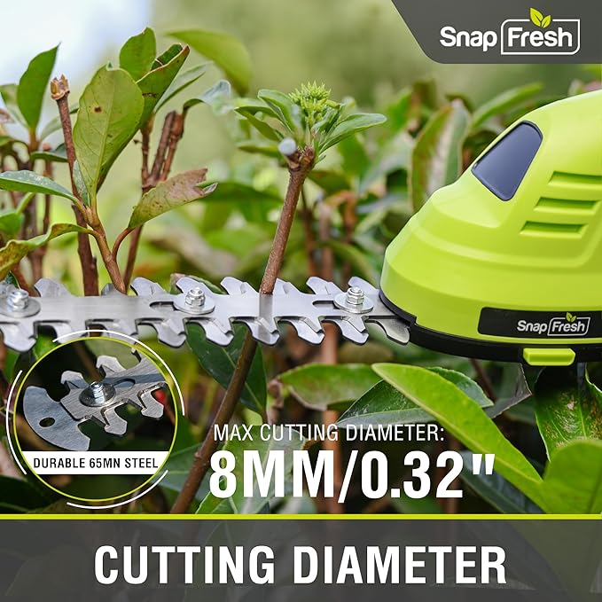 SnapFresh Cordless Hedge Trimmer & Grass Shears, 2-in-1 7.2V Handheld Mini Hedge Trimmer with 180° Rotating Head, Electric Bush & Shrub Trimmer, 2.0Ah Battery & USB-C Charging for Garden Yard Lawn