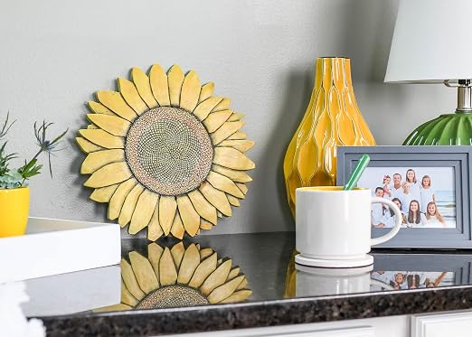 NAT & Jules Sunflower Shaped Dimensional Indoor Outdoor 12 inch Cast Resin Decorative Garden Stepping Stone, Patio, Walkway Sculpture Yard Art, Colorful Yellow