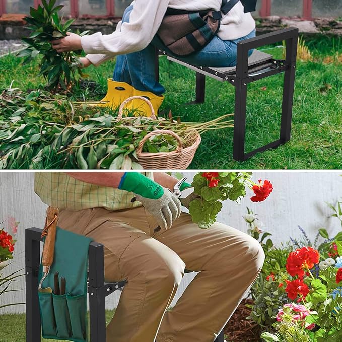 Garden Kneeler and Seat, Foldable Garden Stool 400lbs Heavy Duty, Protects Knees and Back, Ideal for Women, Men, and Seniors Gardeners, Large Size 19"x10.6"x18.5"