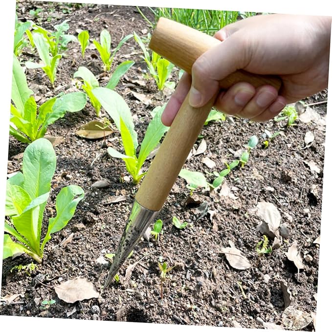 Kisangel Garden Hole Punch Dibber Tool T-Handle Seed Planter for Weeding and Planting