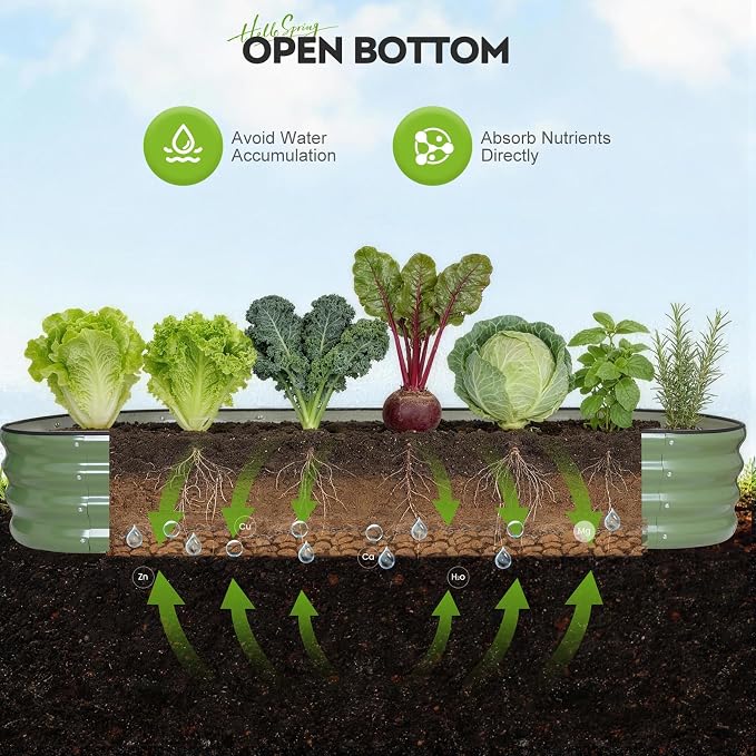 Galvanized Raised Garden Bed 1 Pack, 8x2x1ft Oval Metal Planter Box Outdoor with Support Rods & Corner Protection, Planter Beds for Vegetables, Fruits, Flowers (OliveGreen)