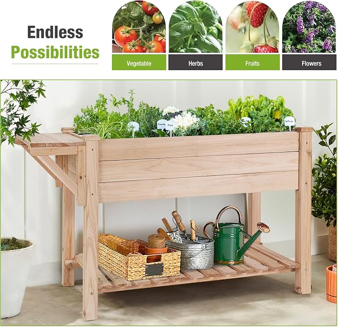 GUTINNEEN Raised Garden Bed Outdoor Endless Possibilities Vegetable, Herbs, Fruits & Flowers Garden Starter Kit – Complete Indoor/Outdoor Growing Set with Seeds, Pots, Soil Discs
