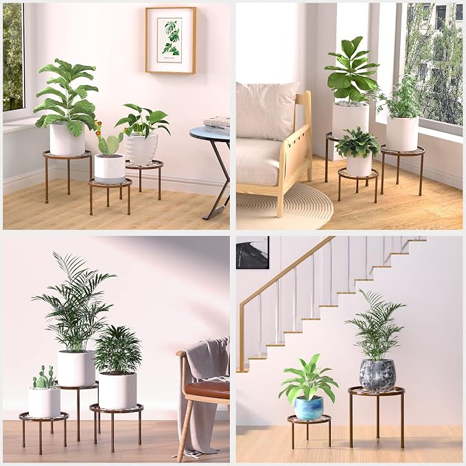 Linpla 5-Pack Decent Metal Plant Stands, Heavy Duty Flower Pot Stands for Multiple Plant, Anti-Rust Iron Plant Pot Shelf, Decoration Racks for Home Indoor and Outdoor (5 Pack Bronze)