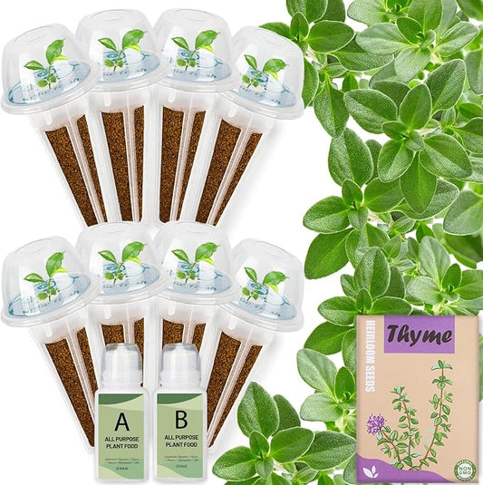 Herb Seed Pods Kit Hydroponic - Refill Pod for All Indoor Garden, 8 Grow Pods with Seeds of Thyme & Plant Food, Compatible with All Hydroponics Growing Systems