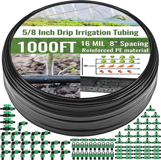 1000 ft 5/8 Inch Drip Tape Irrigation Kit Drip Tape 16 Mil 8" Spacing Hose Garden Watering Tubing System Automatic Irrigation Equipment for Plant, Landscape, Yard, Lawn and Farm