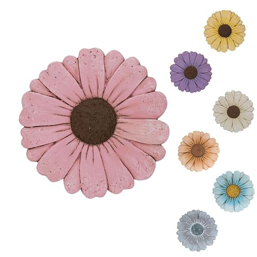 Heavy Duty Concrete Stepping Stone 10 Inch Daisy Design, Non Slip Garden Pathway Stone for Outdoor Walkway Yard Patio Lawn (Pink)