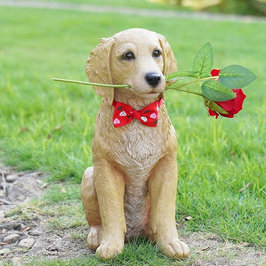 Dog Valentine Day Decorations Outside - Rose Garden Statues, Seasonal Outdoor Decor for Yard, Patio, Front Porch, Waterproof Resin Dog Figurine, Valentine's Season Gift for Lovers Memorial 11x5.5x13IN