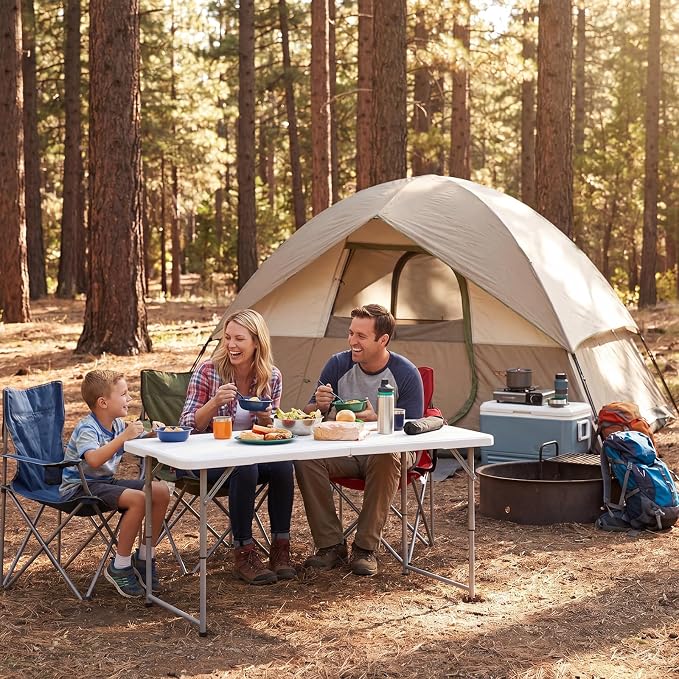 Byliable Folding Table 4 Foot, Heavy Duty Portable Plastic Fold-in-Half Utility 4ft Folding Table with Carrying Handle for Indoor Outdoor, Camping Picnic Party, White