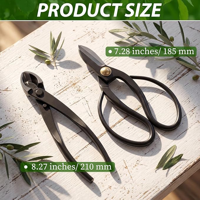 2 Pack Garden Scissors, Stainless Steel Bonsai Pruning Shears with Comfy Grip Handle, Multipurpose Trimming Shears for Bonsai, Herbs, Flowers, Home, Office (Floral Scissors Set)