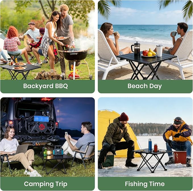 2 Pack Portable Camping Table Foldable, Ultralight Small Folding Beach Table with Carry Bag for Outdoor Travel, Beach, Camp, Picnic, BBQ, Cooking, Festival, Boat, Home Use (Black-M)