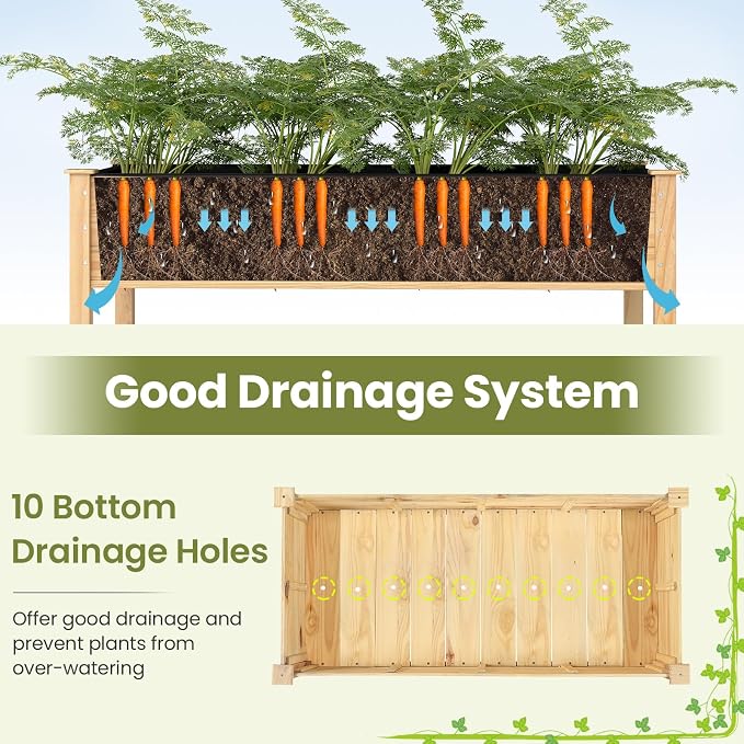 Giantex Raised Garden Bed, Elevated Wood Planter Box with Liner, 47"x23"x30" Freestanding Raised Bed for Indoor Outdoor Plants, Vegetables Flower Herbs Fruit Gardening