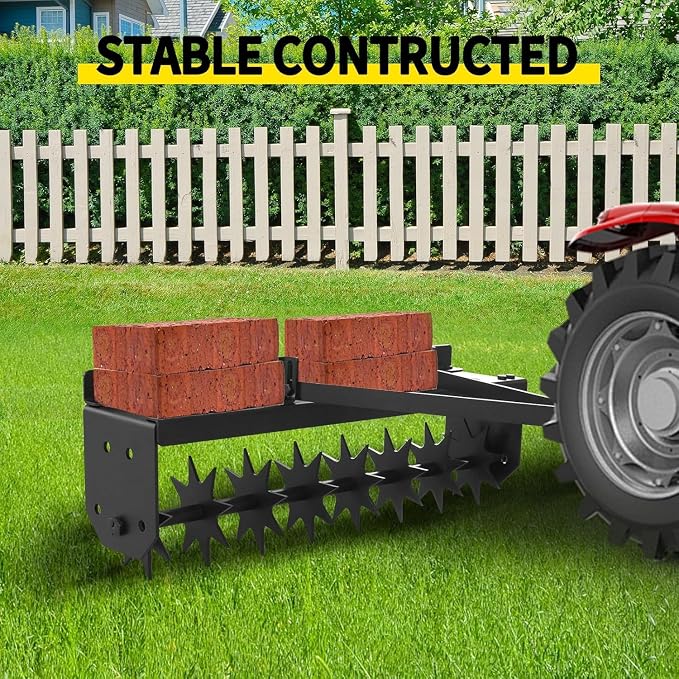 Tow Behind Lawn Aerator, 32" Heavy-Duty Core Aerator Tool, Manual Lawn Aerator, Plug Aerator with Universal Hitch, Rolling Aerator for Effective Soil Aeration and Lawn Health