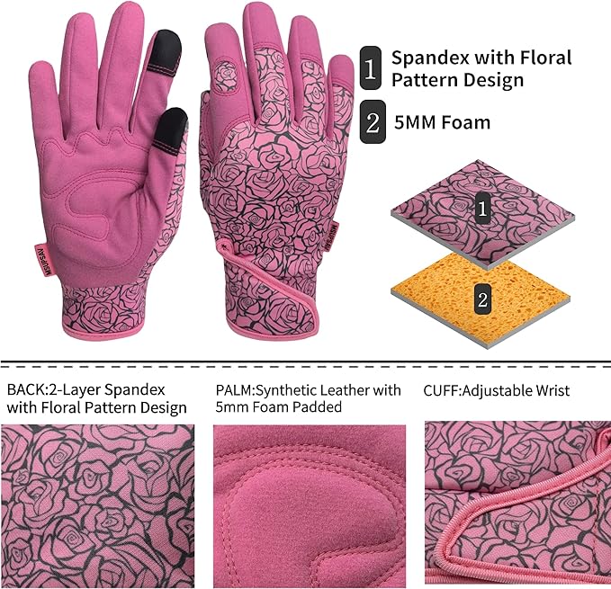 Gardening Gloves,Women Yard Work Garden Glove,Gifts | Thorn Proof,Puncture Resistant,Touchscreen,Gift,Leather,Spandex