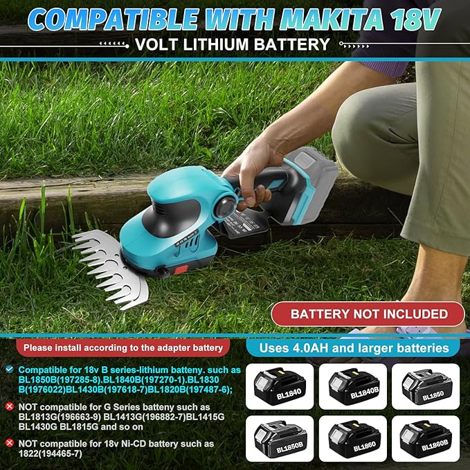 2-in-1 Cordless Hedge Trimmer & Grass Shear for Makita 18V Battery(No Battery), Brushless 12" Hedge Trimmer and 3.9" Grass Shear, for Garden, Yard Lawn Care
