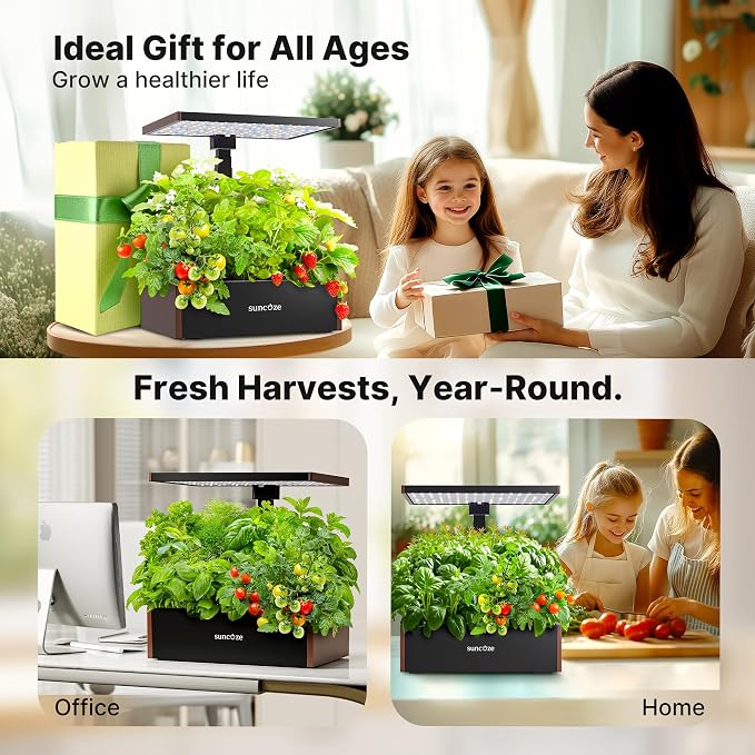SUNCOZE 20 Pods Hydroponics Growing System Kit, Indoor Herb Garden with 30W LED Grow Light, 10L Large Water Tank, Up to 25" Height, Plants Germination Kit with Quiet Pump, Black