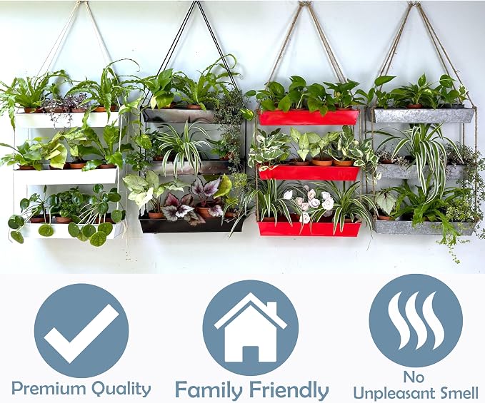 LaLaGreen 16 Inch Wall Mounted Tiered Planter for Indoor Succulent Plants, 3 Tier Modern Black Rectangular Metal Planter