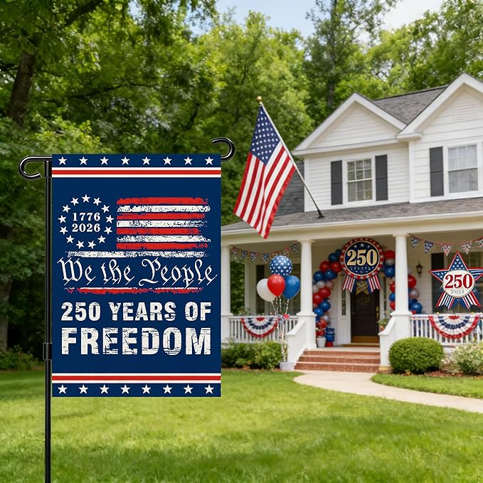 250 Anniversary Usa Garden Flags for Outside, 250 Anniversary USA Flag 1776-2026 Commemorative Patriotic 250 Year of Freedom Banner Yard Sign 4th of July Decorations Double-Sided Waterproof Flag with Stars Stripes 250 Year American Flag 12x18 Inch