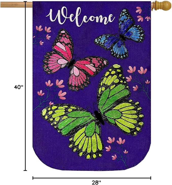 Butterfly Trio Spring Burlap House Flag 40" x 28" Briarwood Lane