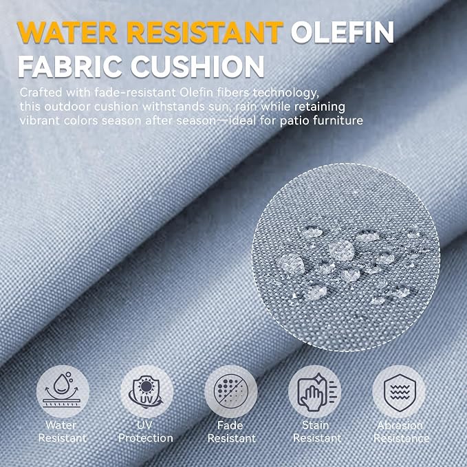Outdoor Cushion Set for Patio Furniture, UV Resistant, Water Resistant - 6 Inch Thick Dual Layer Back Support Cushions– 24x24 Inch Patio Seat Covers for Chair/Sofa/Couch | Baby Blue | 6-Pack |