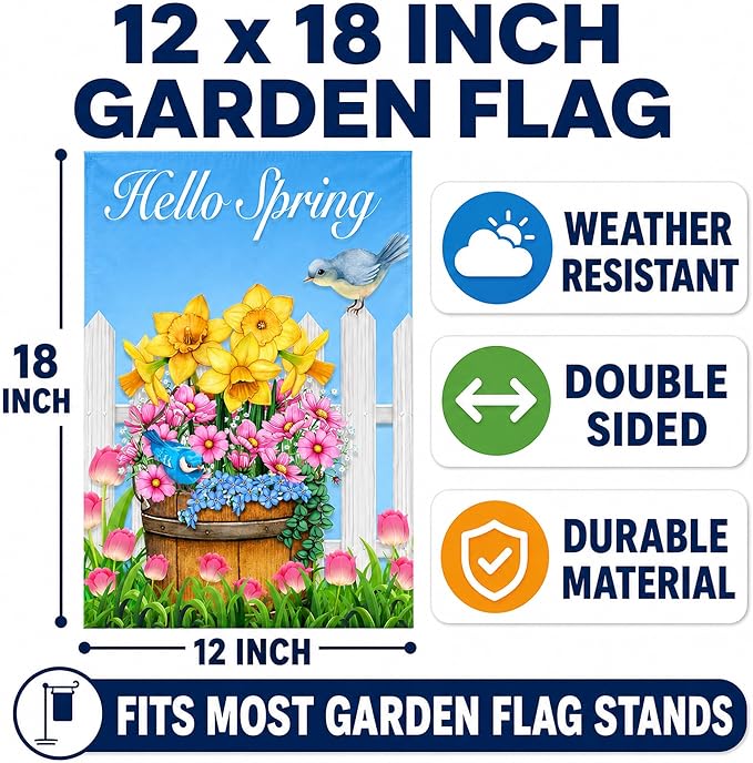 Seasonal Garden Flags Set of 10 12x18 inch Double Sided Yard Flags, Outside Small Garden Flag with Anti-Wind Clip and Stopper, Outdoor Holiday Lawn Decorative Decor