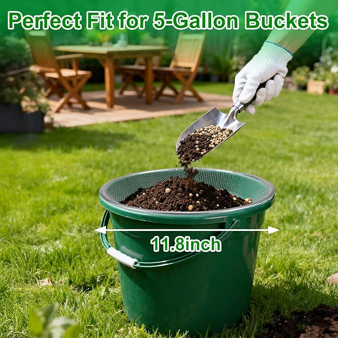 Soil Rock Sifter for Gardening - Sand and Compost Sifter for Gardening Rock Sifter Fits 5-Gallon Buckets 1/8 Inch Mesh, Sieve for Gravel, Dirt, Sawdust and Organic Material